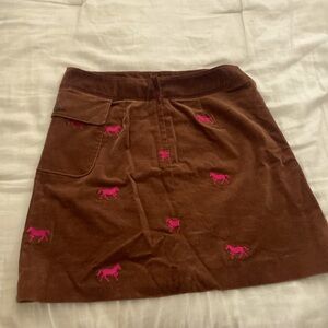 Woman’s brown cotton skirt with pink horse print, Lilly Pulitzer